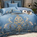 Super Deluxe blue embroidery four piece set